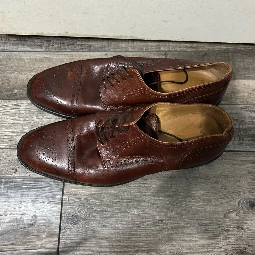 Hadley London Shoes Size 11 Semi Brogue Oxfords Soft Brown Leather Laces Mens